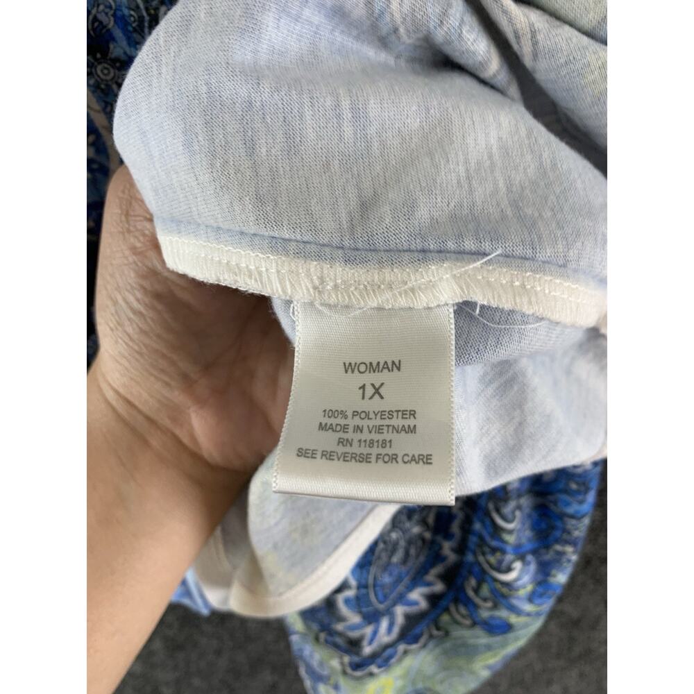 Dressbarn Shirt Blue Gypsy Blouse Boho Top Casual Comfort Paisley Size 1X - Picture 8 of 10